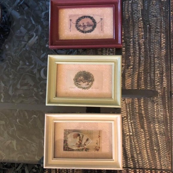 Holiday Set Three Antique Postcards In Frames 5 X 7 Holiday Christmas